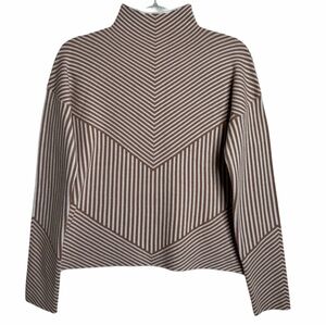 Tahari Chevron Stripe Mock Neck Sweater Knit Brown/Tan‎ Women’s Size S